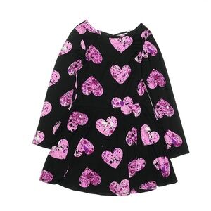 Heart Patterned Black and Pink Kids Casual Dress